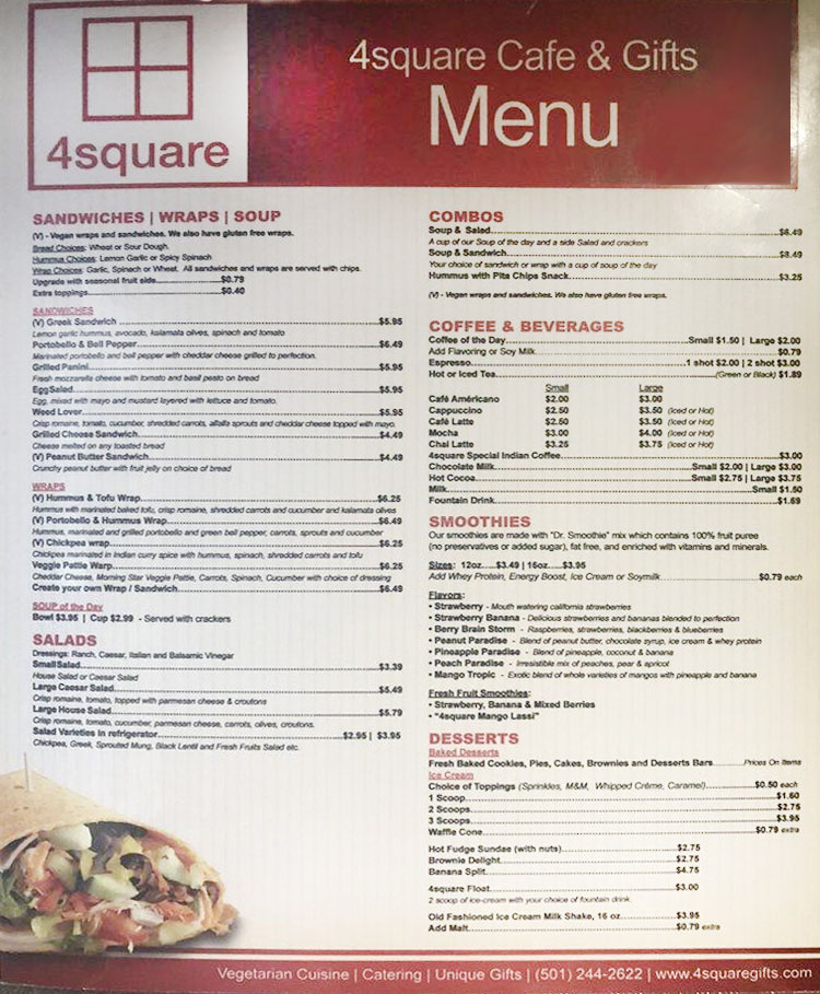 4square Cafe And Gifts General Menu