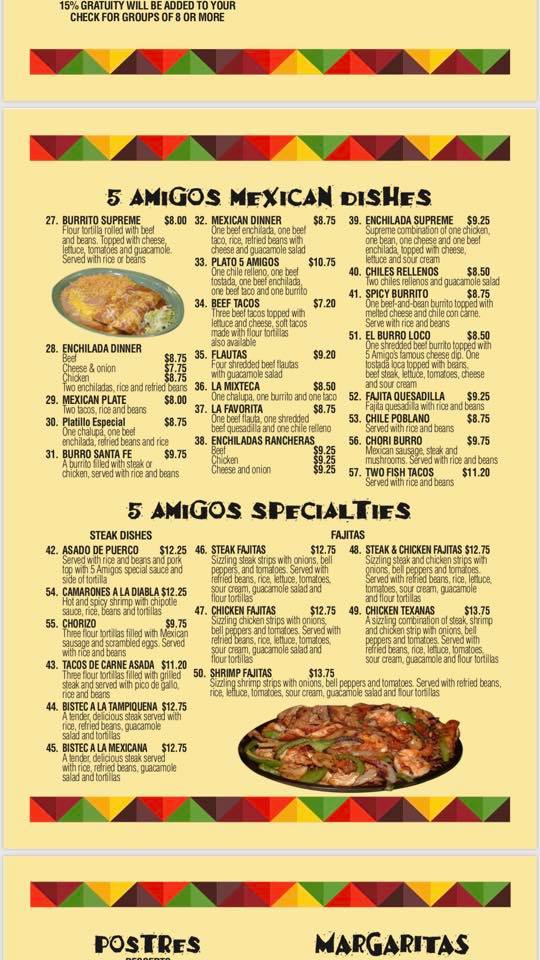 5 Amigos General Menu