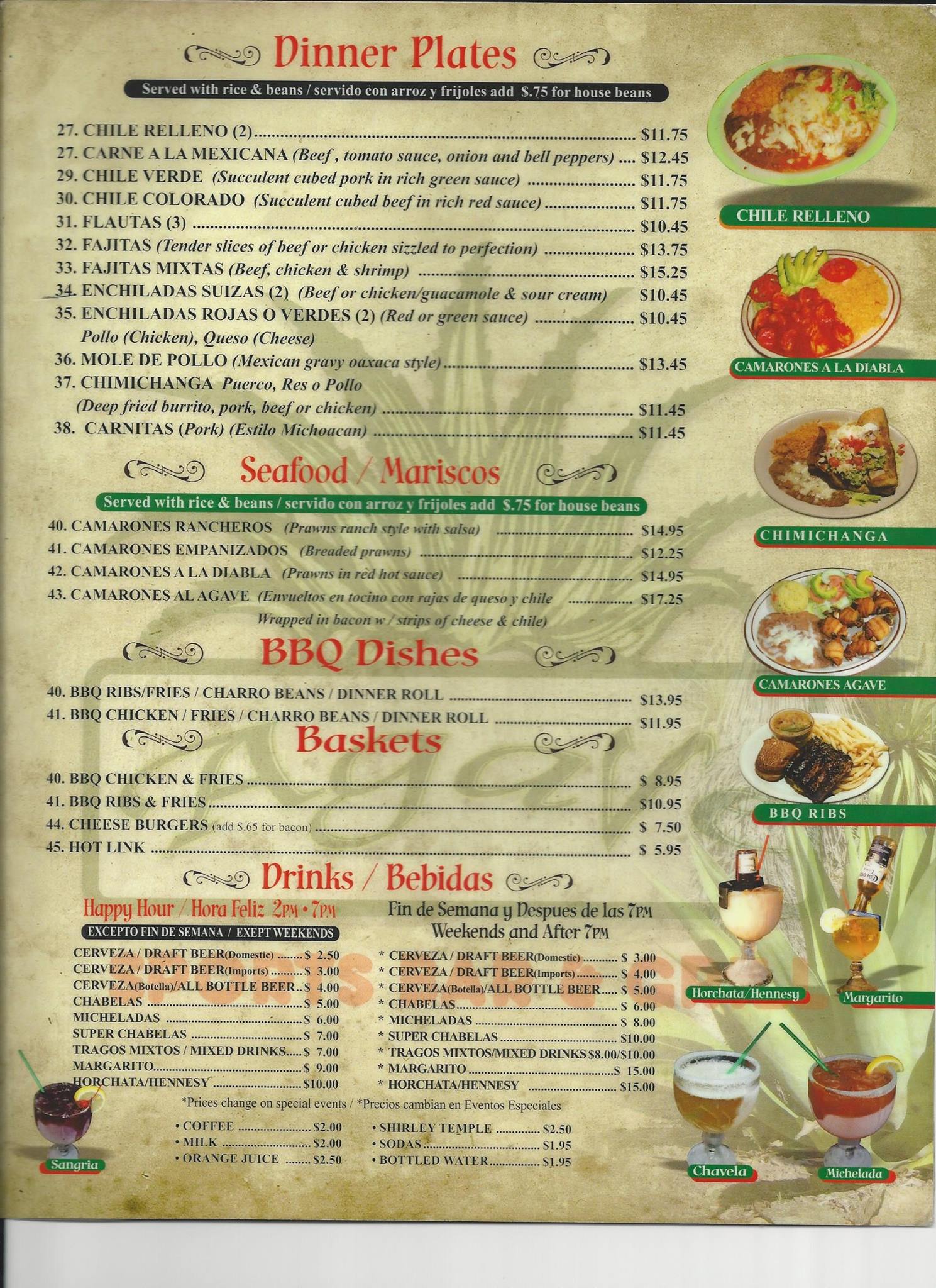 Agave Sports Bar And Grill Dinner Menu