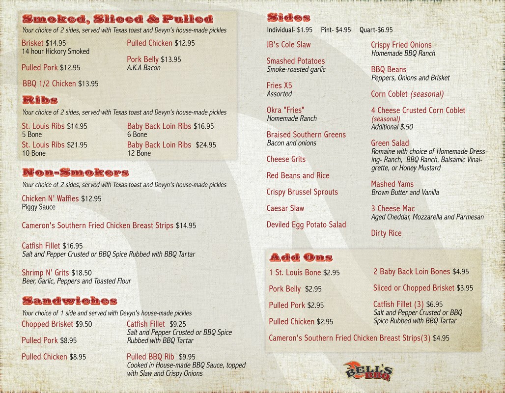 Bells Bbq General Menu