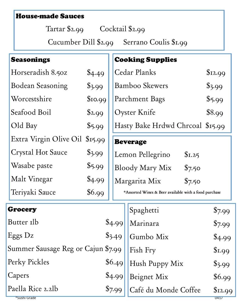 Bodean General Menu