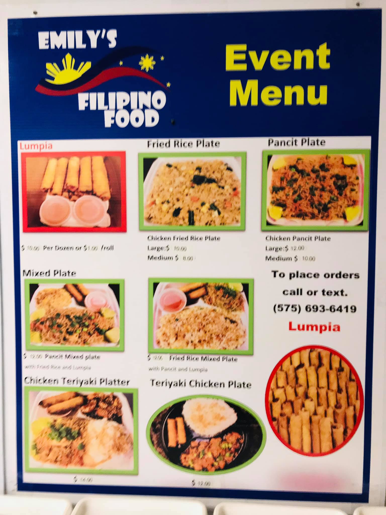 Emily’s Filipino Food Truck General Menu