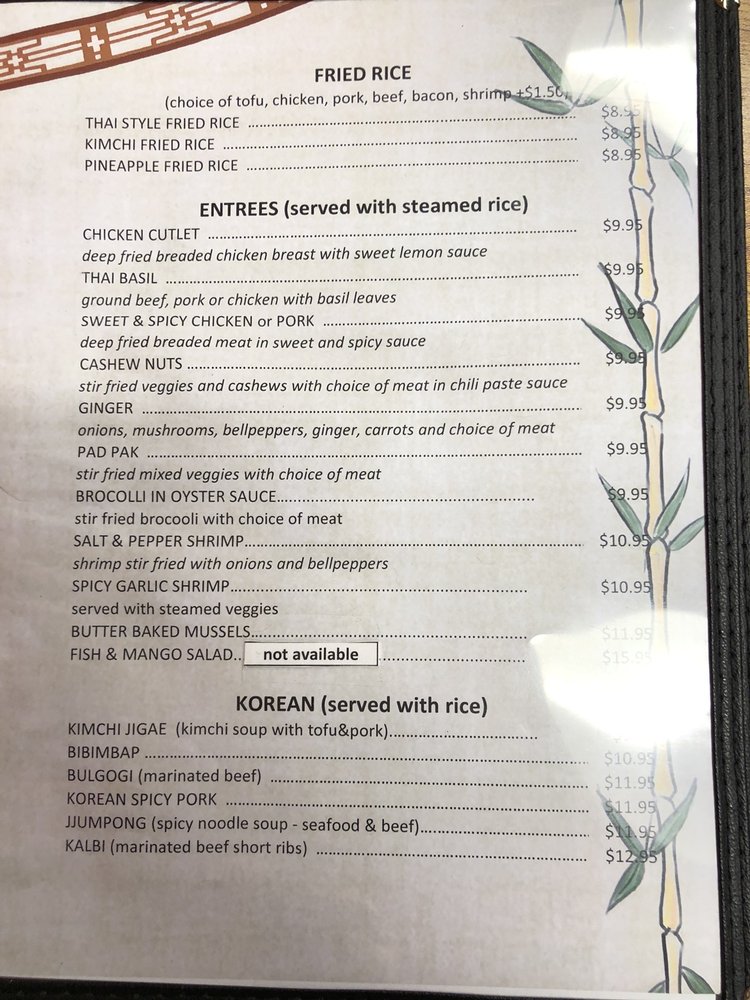 Fortune Korean And Thai Cuisine General Menu