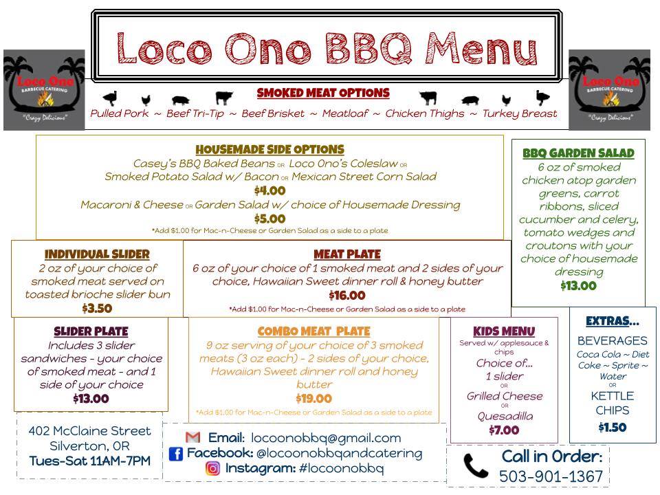 Loco Ono   Bbq And Catering General Menu