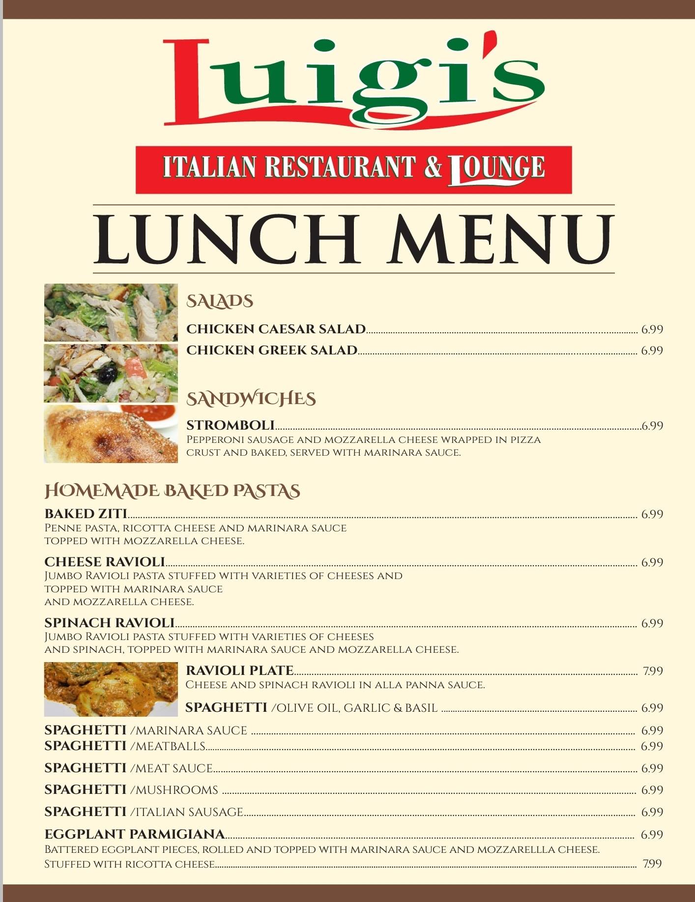 Luigis Italian Restaurant And Lounge General Menu