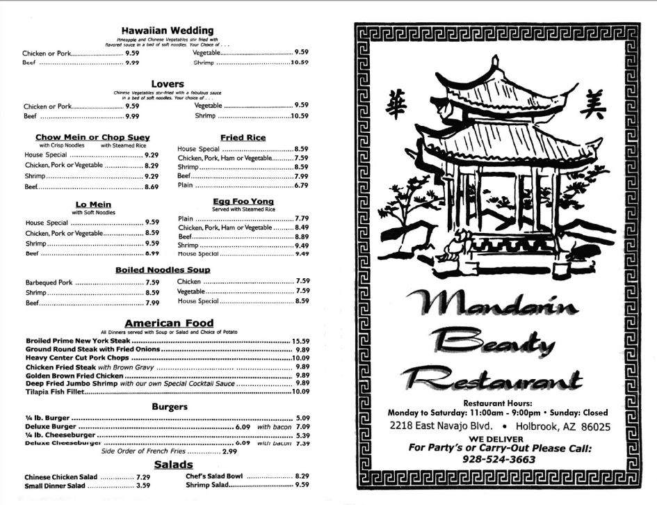 Madarin Beauty Restaurant General Menu