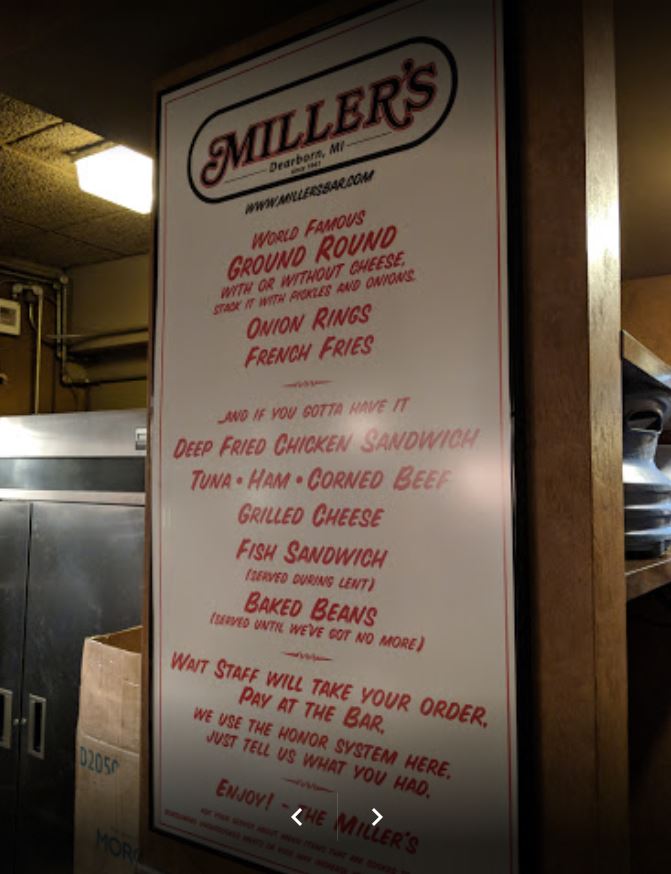 Millers Bar General Menu