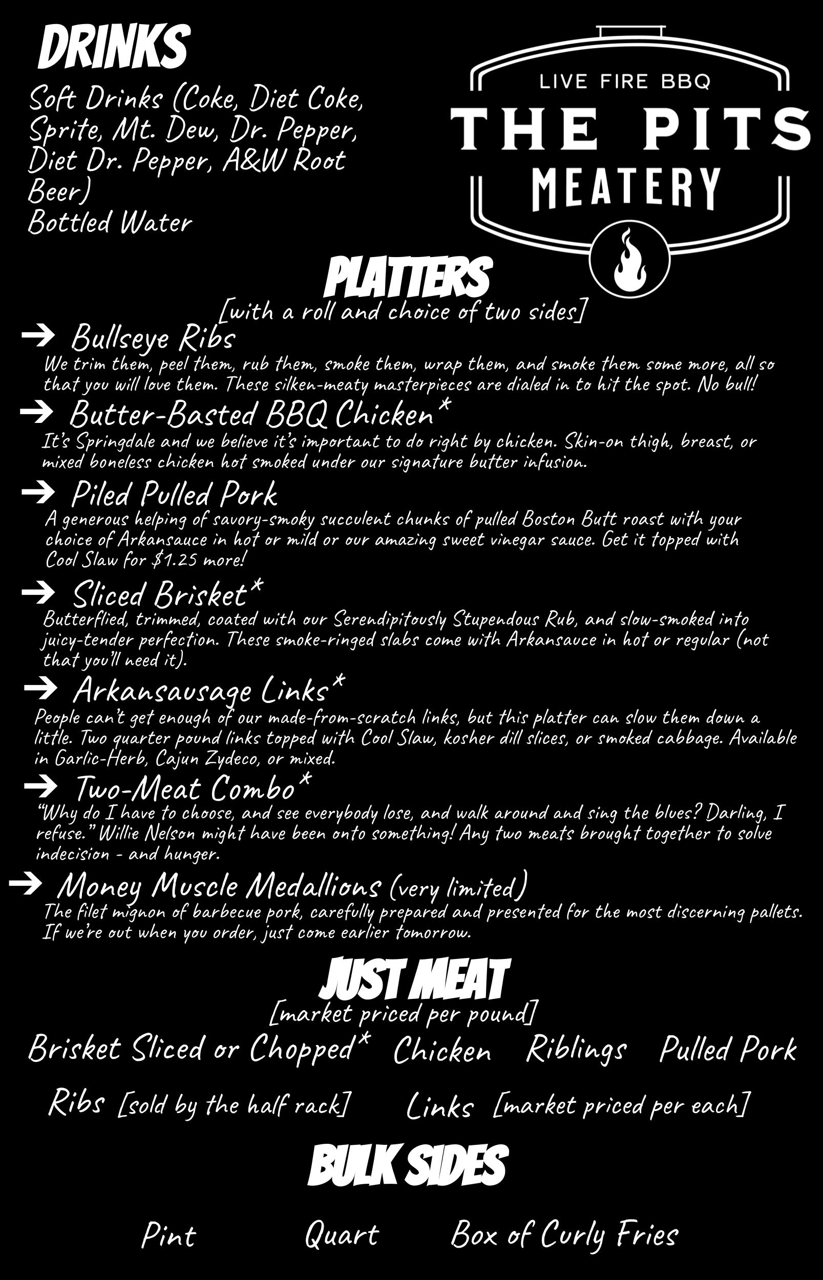 The Pits Meatery General Menu
